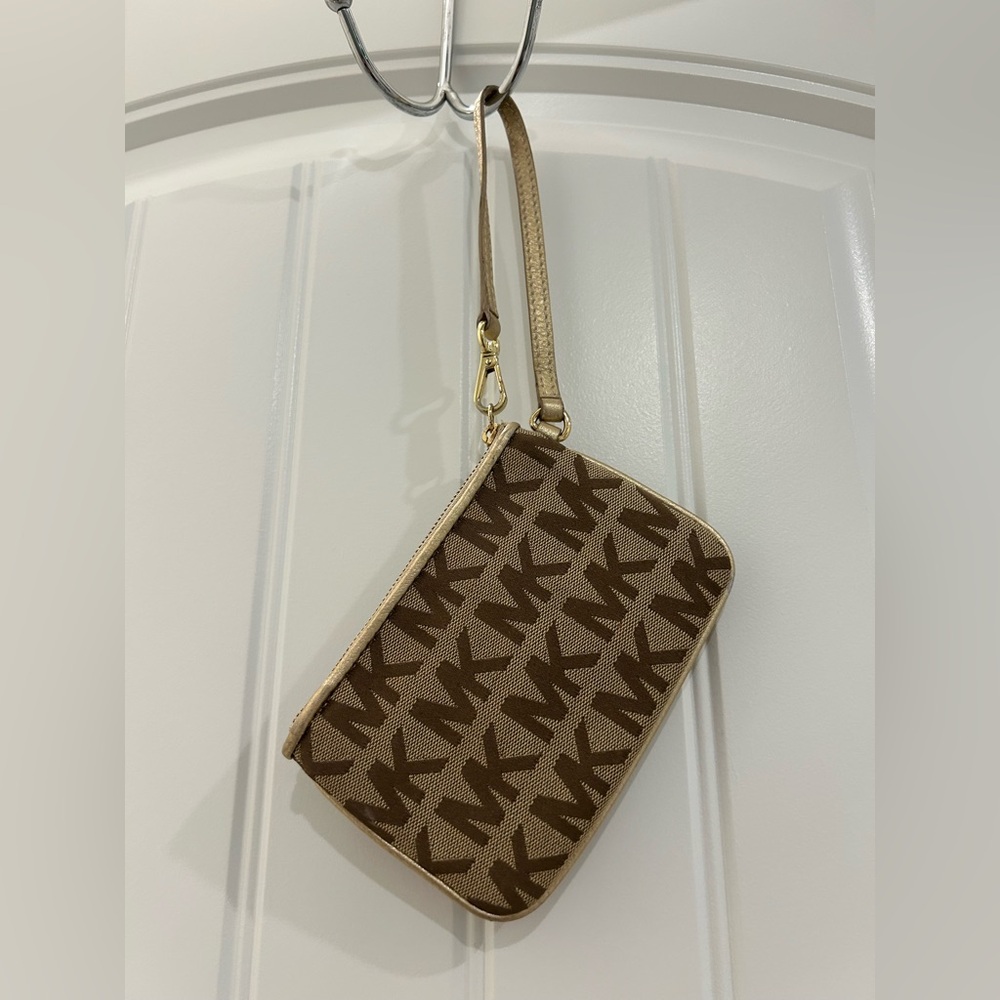 Michael Kors Tan and Brown Logo Wristlet